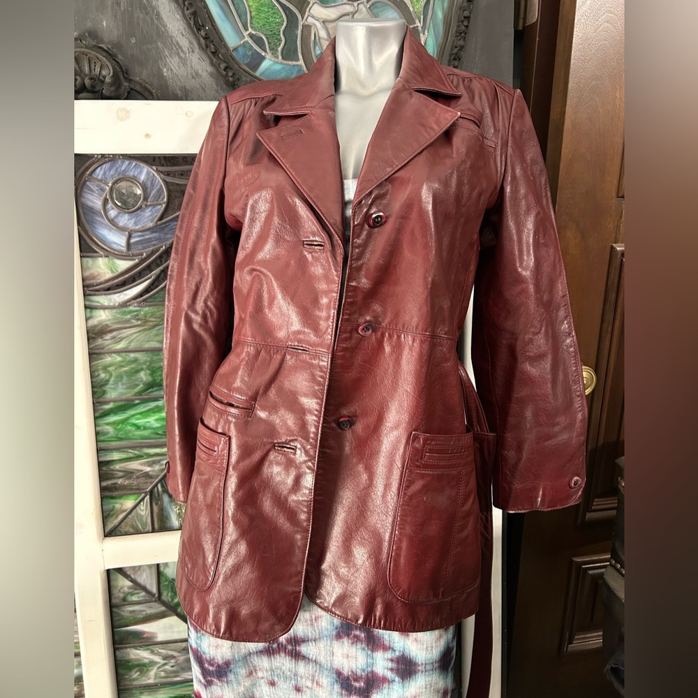 Women's Burgundy Leather Coat